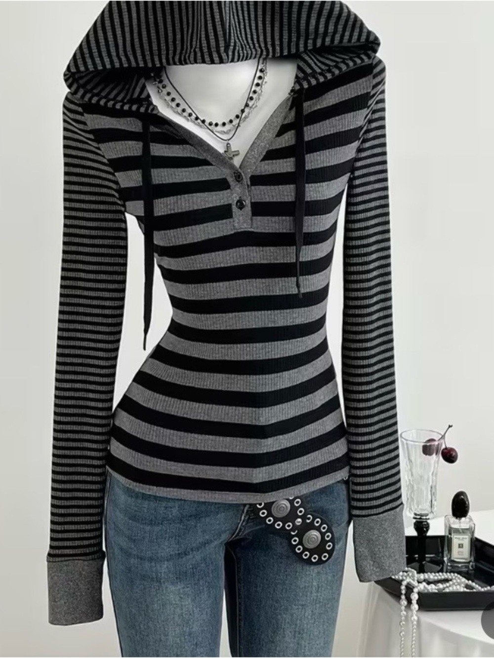 Adorable Light weight ribbed striped Hoodie .